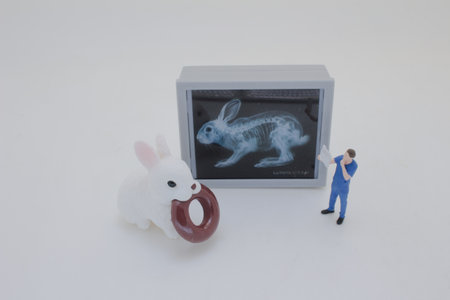 Professionally dressed miniature figures of medical professionals examining