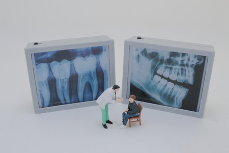 Professionally dressed miniature figures of medical professionals examining