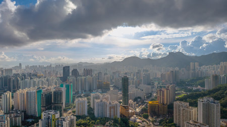 A bustling cityscape showing a sprawling urban environmentの写真素材