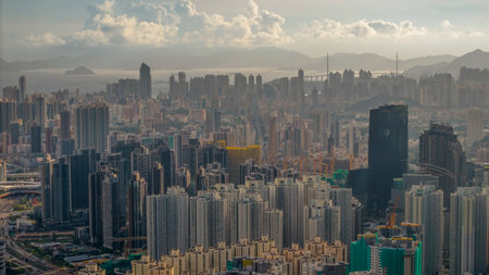 a cityscape featuring numerous skyscrapers with distant
