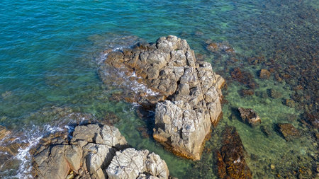 a Rock Beach Coastal Landscape Waves Shoreline View Hong Kongの写真素材