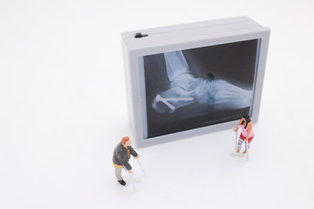 small figurines interacting with a medical X-ray display, depicting the themesの写真素材