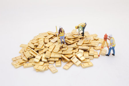 A conceptual depiction of economic exploration featuring tiny figuresの写真素材
