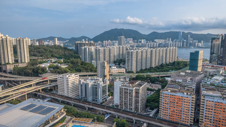 an residential architecture featuring vibrant buildings, rooftop structuresの写真素材