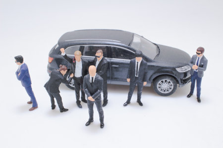 A group of detailed miniature figures portraying security personnelの写真素材