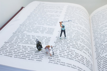 A creative representation of miniature figurines playing golf