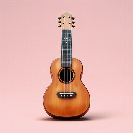 the AI Image Generator, Wooden Acoustic Ukulele Displayed Againstの素材