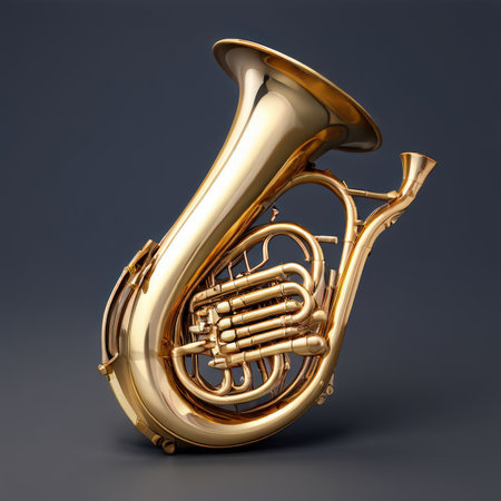 the AI Image Generator, Golden Brass Instrument French Horn on a White Backgroundの素材