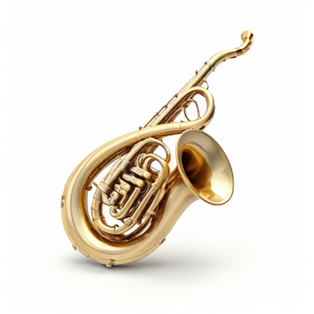 the AI Image Generator, Golden Brass Instrument French Horn on a White Backgroundの素材