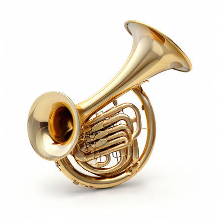 the AI Image Generator, Golden Brass Instrument French Horn on a White Backgroundの素材