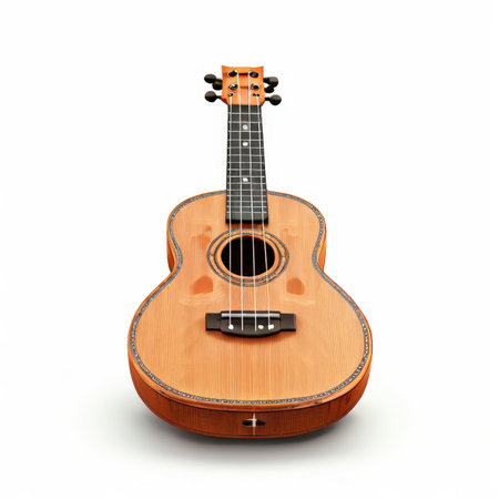 the AI Image Generator, Wooden Acoustic Ukulele Displayed Againstの素材