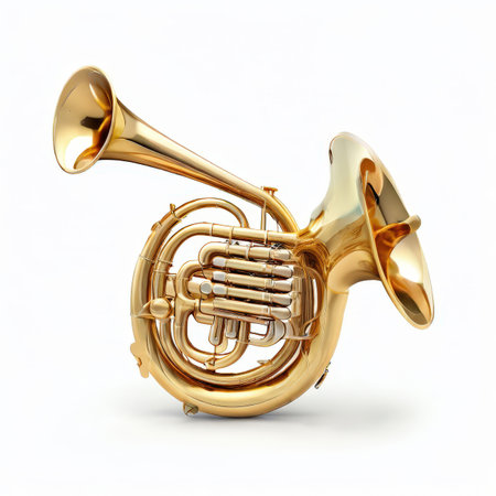 the AI Image Generator, Golden Brass Instrument French Horn on a White Backgroundの素材