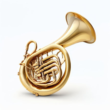 the AI Image Generator, Golden Brass Instrument French Horn on a White Backgroundの素材