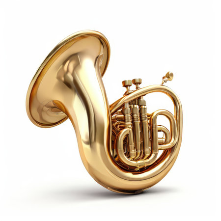 the AI Image Generator, Golden Brass Instrument French Horn on a White Backgroundの素材