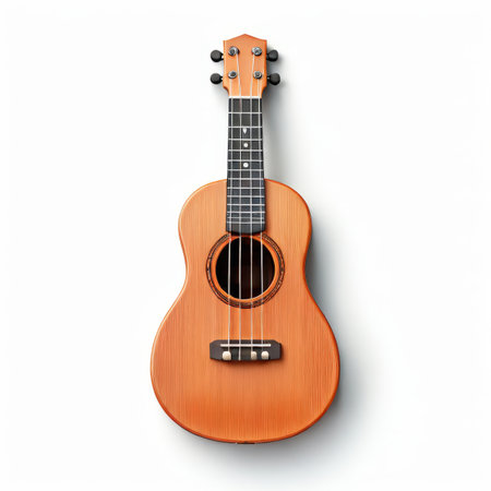 the AI Image Generator, Wooden Acoustic Ukulele Displayed Againstの素材