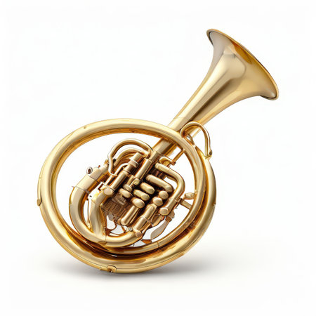 the AI Image Generator, Golden Brass Instrument French Horn on a White Backgroundの素材