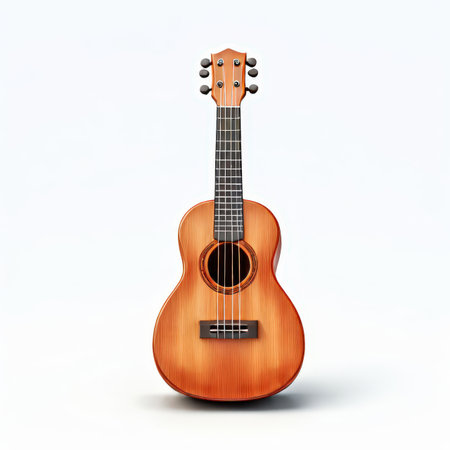the AI Image Generator, Wooden Acoustic Ukulele Displayed Againstの素材