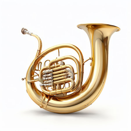 the AI Image Generator, Golden Brass Instrument French Horn on a White Backgroundの素材