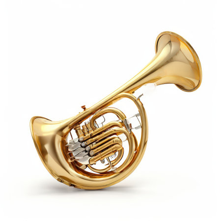 the AI Image Generator, Golden Brass Instrument French Horn on a White Backgroundの素材