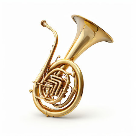 the AI Image Generator, Golden Brass Instrument French Horn on a White Backgroundの素材