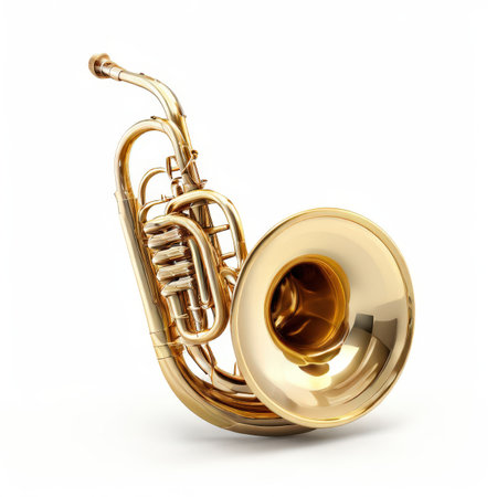 the AI Image Generator, Golden Brass Instrument French Horn on a White Backgroundの素材