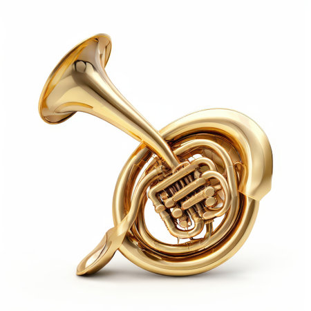 the AI Image Generator, Golden Brass Instrument French Horn on a White Backgroundの素材