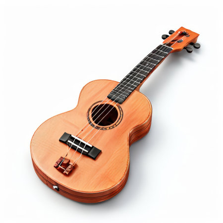 the AI Image Generator, Wooden Acoustic Ukulele Displayed Againstの素材
