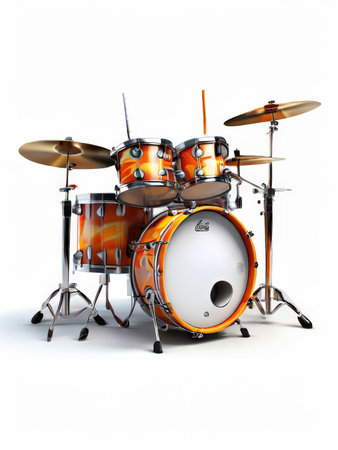 the AI Image Generator, Orange Drum Set Isolated on White Background with Cymbals and Hardwareの素材