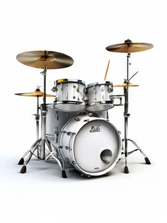the AI Image Generator, Orange Drum Set Isolated on White Background with Cymbals and Hardwareの素材
