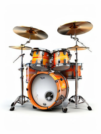the AI Image Generator, Orange Drum Set Isolated on White Background with Cymbals and Hardwareの素材