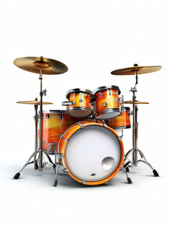 the AI Image Generator, Orange Drum Set Isolated on White Background with Cymbals and Hardwareの素材