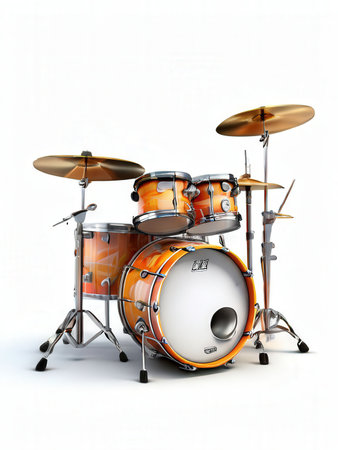the AI Image Generator, Orange Drum Set Isolated on White Background with Cymbals and Hardwareの素材