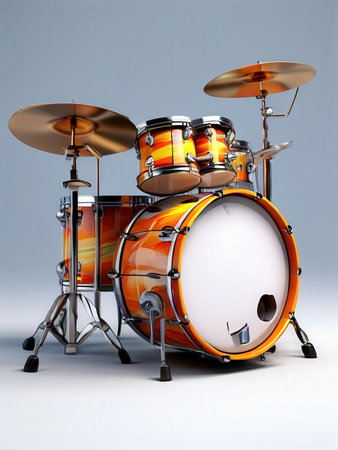 the AI Image Generator, Orange Drum Set Isolated on White Background with Cymbals and Hardwareの素材