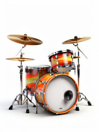 the AI Image Generator, Orange Drum Set Isolated on White Background with Cymbals and Hardwareの素材