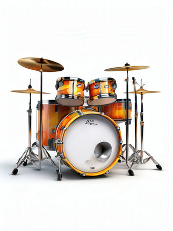 the AI Image Generator, Orange Drum Set Isolated on White Background with Cymbals and Hardwareの素材