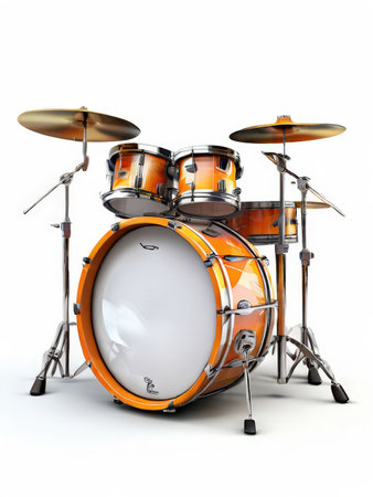 the AI Image Generator, Orange Drum Set Isolated on White Background with Cymbals and Hardwareの素材