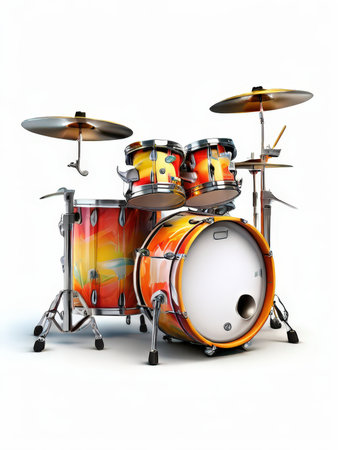 the AI Image Generator, Orange Drum Set Isolated on White Background with Cymbals and Hardwareの素材