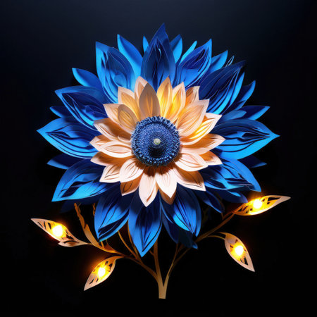 the AI Image Generator, Intricate Paper Art of a Vibrant Blue and Yellow Flower Designの素材
