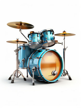 the AI Image Generator, Orange Drum Set Isolated on White Background with Cymbals and Hardwareの素材