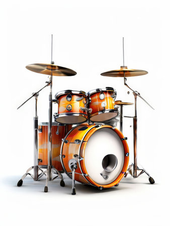 the AI Image Generator, Orange Drum Set Isolated on White Background with Cymbals and Hardwareの素材