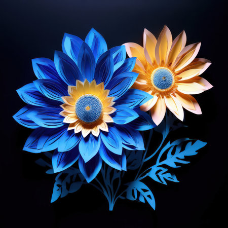 the AI Image Generator, Intricate Paper Art of a Vibrant Blue and Yellow Flower Designの素材