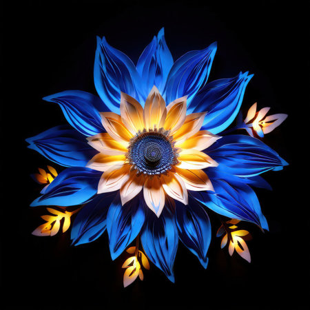 the AI Image Generator, Intricate Paper Art of a Vibrant Blue and Yellow Flower Designの素材