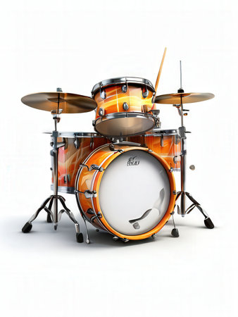 the AI Image Generator, Orange Drum Set Isolated on White Background with Cymbals and Hardwareの素材