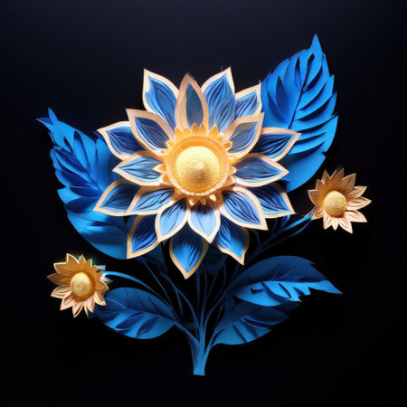 the AI Image Generator, Intricate Paper Art of a Vibrant Blue and Yellow Flower Designの素材