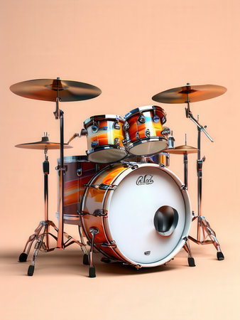 the AI Image Generator, Orange Drum Set Isolated on White Background with Cymbals and Hardwareの素材
