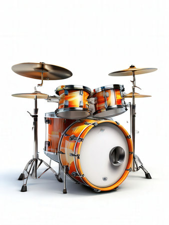 the AI Image Generator, Orange Drum Set Isolated on White Background with Cymbals and Hardwareの素材