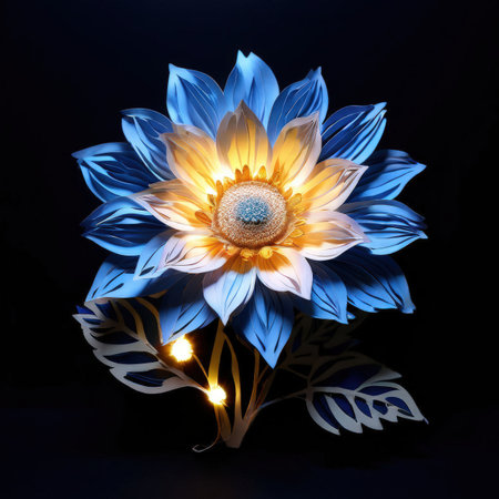 the AI Image Generator, Intricate Paper Art of a Vibrant Blue and Yellow Flower Designの素材