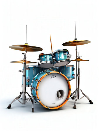 the AI Image Generator, Orange Drum Set Isolated on White Background with Cymbals and Hardwareの素材