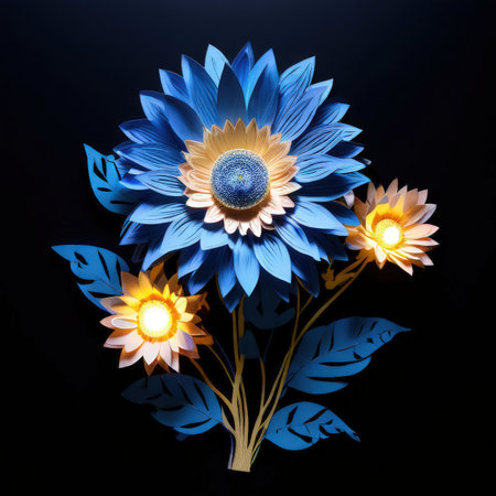 the AI Image Generator, Intricate Paper Art of a Vibrant Blue and Yellow Flower Designの素材
