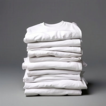 the AI Image Generator, Stack of Folded White Shirts Displayed oの素材